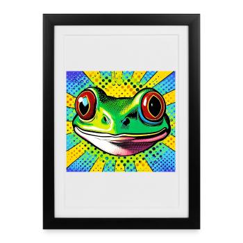 Grenouille Pop Art - Affiche encadrée (27 × 37 cm) - noir - Devant