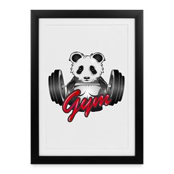 Ours panda bodybuilder avec haltère dans le gymnase - Affiche encadrée (27 × 37 cm) - noir - Devant
