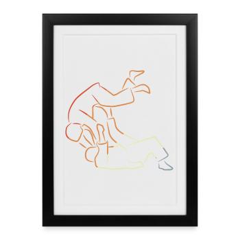 Dessin de combattant de judo - Affiche encadrée (27 × 37 cm) - noir - Devant