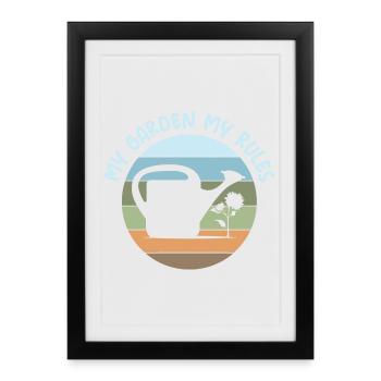 dictons drôles jardinier règles logo rétro - Affiche encadrée (27 × 37 cm) - noir - Devant