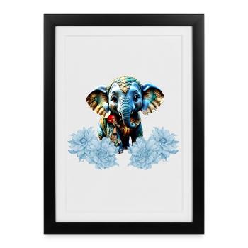 Mignon petit éléphant avec fée, meilleurs amis - Affiche encadrée (27 × 37 cm) - noir - Devant