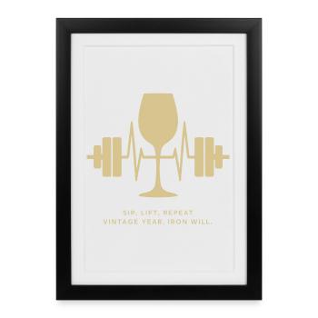 Plaisir et force : vin et poids - Affiche encadrée (27 × 37 cm) - noir - Devant