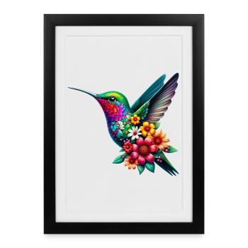 Hummingbird decorated with flowers - Framed poster (27 × 37 cm) - black - Front