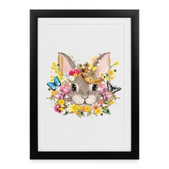 Rabbit with crown & spring-like accessories - Framed poster (27 × 37 cm) - black - Front