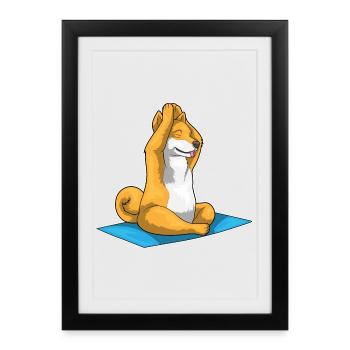 Méditation de fitness Shiba Inu Yoga - Affiche encadrée (27 × 37 cm) - noir - Devant