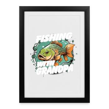 Pêche avec papa avec un design de poisson coloré - Affiche encadrée (27 × 37 cm) - noir - Devant