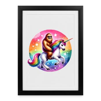 Orang-outan sur licorne arc-en-ciel - Affiche encadrée (27 × 37 cm) - noir - Devant