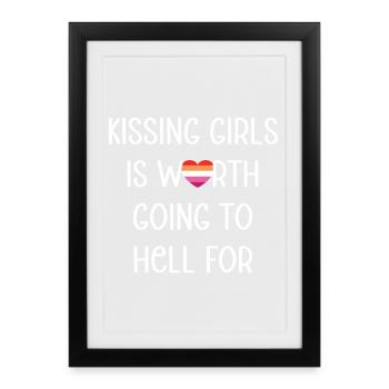 Mois de la fierté LGBT - Kissing Girls - Couple de lesbiennes - Affiche encadrée (27 × 37 cm) - noir - Devant