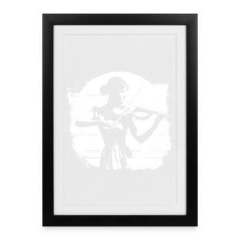 Geigen Frau Zeichnung - Gerahmtes Poster (27 × 37 cm) - Schwarz - Vorne