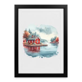 Schwedenhaus Schweden See Urlaub Geschenk - Gerahmtes Poster (27 × 37 cm) - Schwarz - Vorne