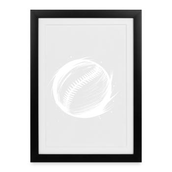 Dessin de balle de baseball - Affiche encadrée (27 × 37 cm) - noir - Devant