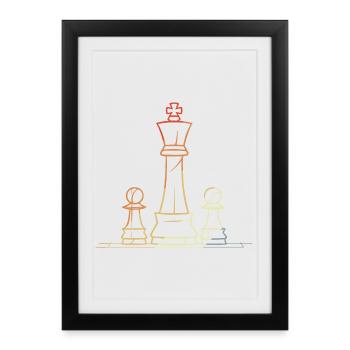Pièces d’échecs dessin rétro - Affiche encadrée (27 × 37 cm) - noir - Devant
