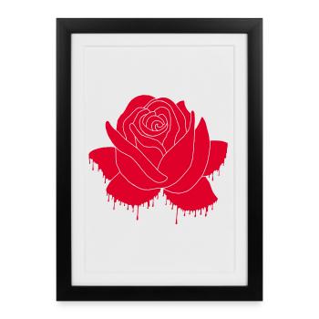 Graffiti d'une rose rouge - Affiche encadrée (27 × 37 cm) - noir - Devant