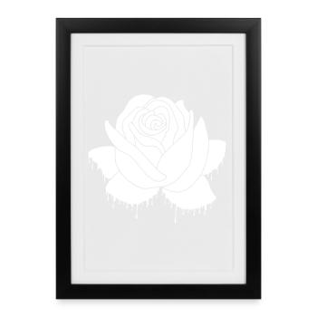 Graffiti d'une rose blanche - Affiche encadrée (27 × 37 cm) - noir - Devant