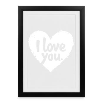 Je t’aime, blanc - Affiche encadrée (27 × 37 cm) - noir - Devant