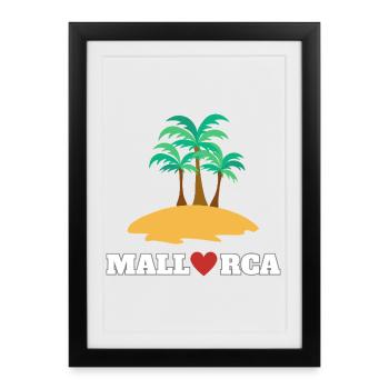 Majorque avec son cœur, ses palmiers et sa plage - Affiche encadrée (27 × 37 cm) - noir - Devant