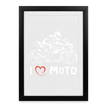 I love Moto - Superbike Motorcycle Racing - Framed poster (27 × 37 cm) - black - Front