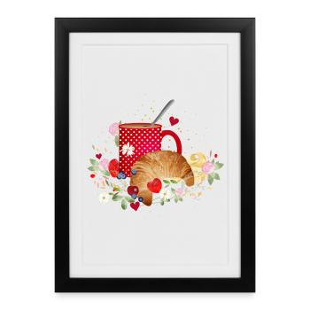 Petit-déjeuner à la campagne – croissant, café et baies - Affiche encadrée (27 × 37 cm) - noir - Devant