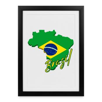 Carte du Brésil, drapeau du Brésil - Affiche encadrée (27 × 37 cm) - noir - Devant