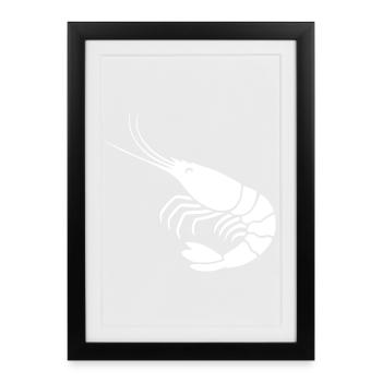 élégante illustration de crevettes en noir et blanc - Affiche encadrée (27 × 37 cm) - noir - Devant