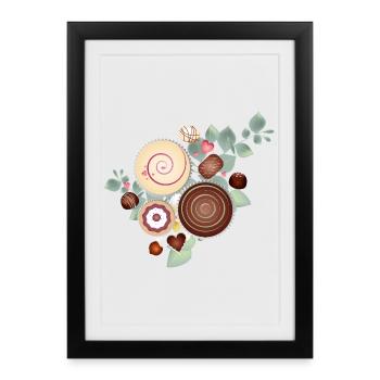 Noble motif praliné entre feuillages délicats - Affiche encadrée (27 × 37 cm) - noir - Devant