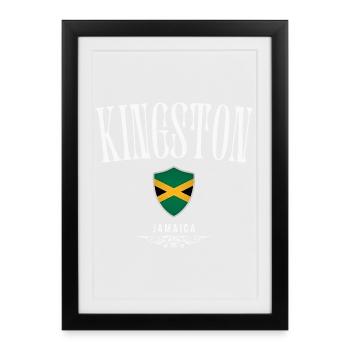 Kingston Jamaica, design minimaliste et élégant - Affiche encadrée (27 × 37 cm) - noir - Devant