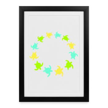 De nombreuses tortues cercle bague colorée silhouette ronde - Affiche encadrée (27 × 37 cm) - noir - Devant