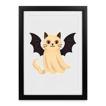 Chat câlin avec des ailes de chauve-souris - Affiche encadrée (27 × 37 cm) - noir - Devant