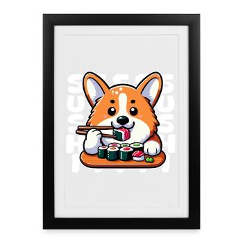 Corgi Sushi Master - Framed poster (27 × 37 cm) - black - Front