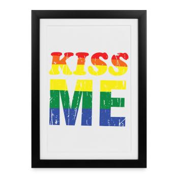Kiss Me Rainbow Police rétro - Affiche encadrée (27 × 37 cm) - noir - Devant
