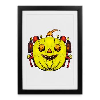 Citrouille souriante avec cadre champignon - Affiche encadrée (27 × 37 cm) - noir - Devant