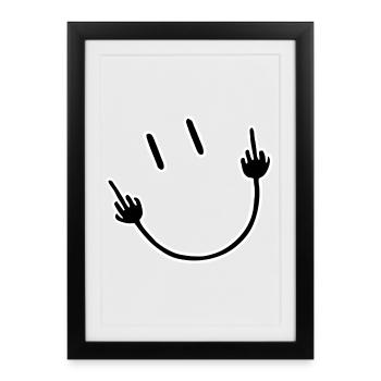 Visage avec le geste du majeur - Affiche encadrée (27 × 37 cm) - noir - Devant