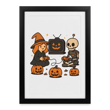 Hexenabend Gaming Duo - Gerahmtes Poster (27 × 37 cm) - Schwarz - Vorne