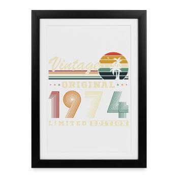 Original 1974 Vintage Rétro Cadeau D'anniversaire - Affiche encadrée (27 × 37 cm) - noir - Devant