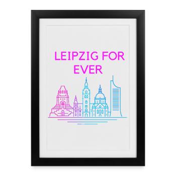 Leipzig Forever Neon Skyline - Affiche encadrée (27 × 37 cm) - noir - Devant