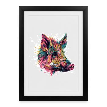 Farbexplosion Wildschwein Porträt - Gerahmtes Poster (27 × 37 cm) - Schwarz - Vorne