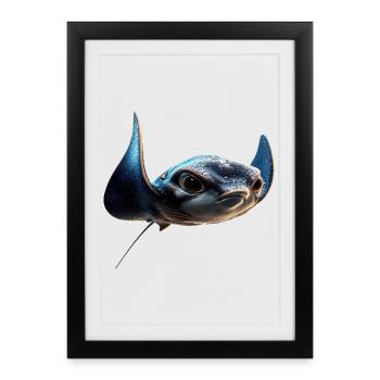 Manta Ray, Devil Ray, Stingray, Diver - Framed poster (27 × 37 cm) - black - Front
