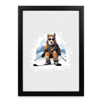 Jack Russel Terrier Dog Ski Skiing - Framed poster (27 × 37 cm) - black - Front