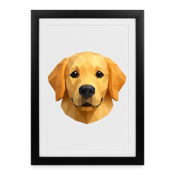 Polygone Golden Retriever Conception géométrique pour chien - Affiche encadrée (27 × 37 cm) - noir - Devant
