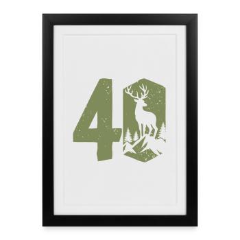Chasseur 40e anniversaire Chasse 40 ans Nombre Cerf - Affiche encadrée (27 × 37 cm) - noir - Devant