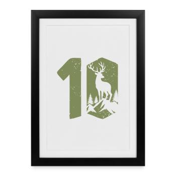 Chasseur 10e anniversaire Chasse 10 ans Nombre de cerfs - Affiche encadrée (27 × 37 cm) - noir - Devant