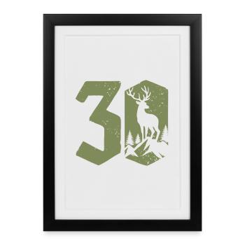 Chasseur 30e anniversaire Chasse 30 ans Nombre de cerfs - Affiche encadrée (27 × 37 cm) - noir - Devant
