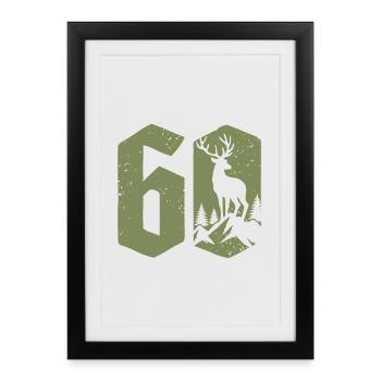 Chasseur 60e anniversaire Chasse 60 ans Nombre Cerf - Affiche encadrée (27 × 37 cm) - noir - Devant