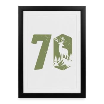 Chasseur 70e anniversaire Chasse 70 ans Nombre de cerfs - Affiche encadrée (27 × 37 cm) - noir - Devant