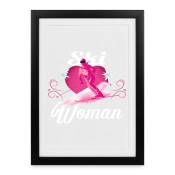 Ski Femme Retro Rose Ski - Affiche encadrée (27 × 37 cm) - noir - Devant