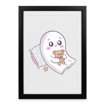 Fantôme câlin et nounours mignon - Affiche encadrée (27 × 37 cm) - noir - Devant