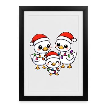 Santa Duck Trio with Christmas Lights - Framed poster (27 × 37 cm) - black - Front
