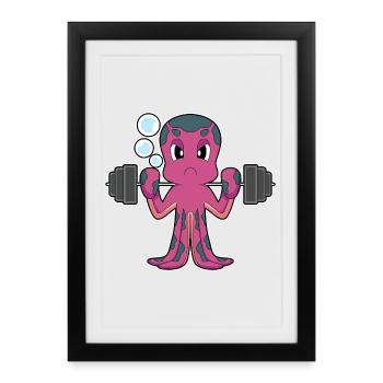 Bodybuilder Pieuvre Bodybuilder Barbell Bodybuilding - Affiche encadrée (27 × 37 cm) - noir - Devant