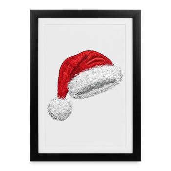 Chapeau classique du Père Noël brodé et douillet (imprimé) - Affiche encadrée (27 × 37 cm) - noir - Devant