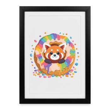 Panda Arc-en-ciel Donut Panda - Affiche encadrée (27 × 37 cm) - noir - Devant